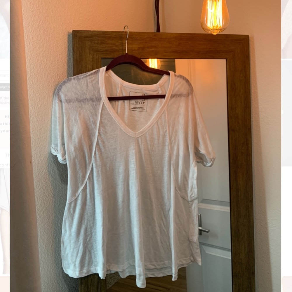 Free People White V-Neck Keep Me Tee